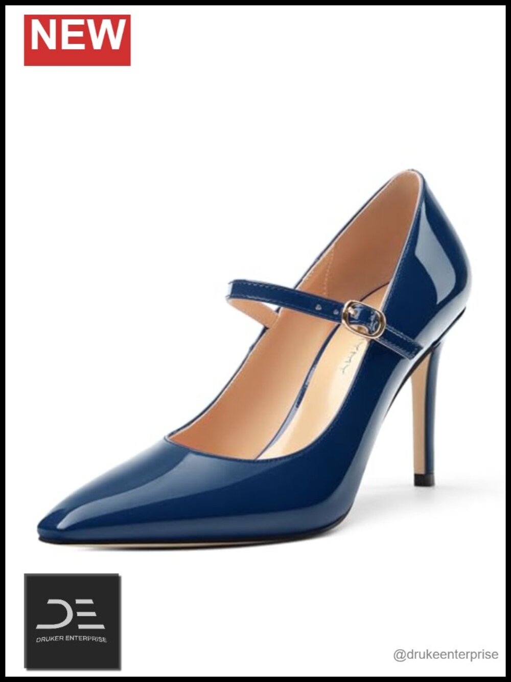 Mary Jane Heels Patent Leather Pointed Toe 3.3 Inch High Heel Pumps